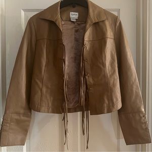 TOGETHER Camel Brown Fringe Leather Jacket, Size Small 6